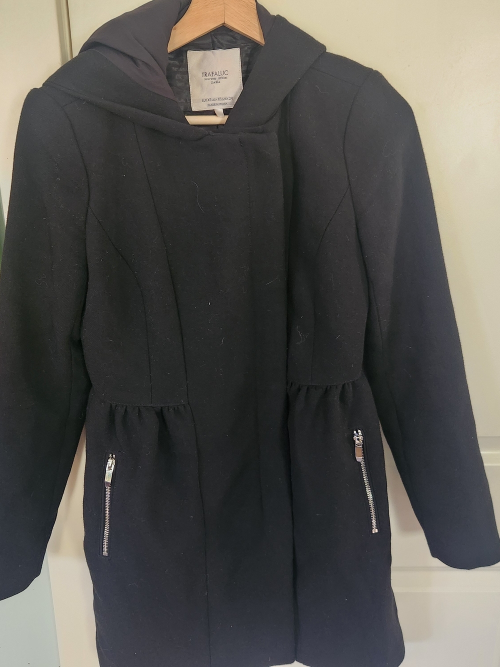 Zara Black Hooded Trench Coat with Zip Pockets